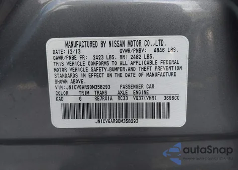 2013 Infiniti G37X из США, поврежденный, VIN JN1CV6AR9DM358293